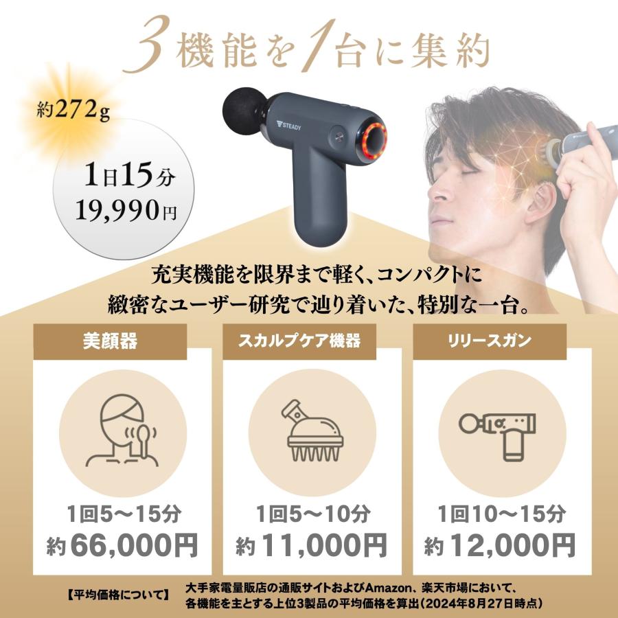 STEADY EMS美容&リリースガン【3in1/軽量/独自のスカルプ STEADY EMS美容&リリースガン【3in1/軽量/独自のスカルプ