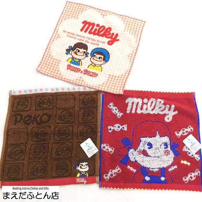 柄選べます ペコちゃん ミニタオル 約25×25cm はんかち プチタオル
