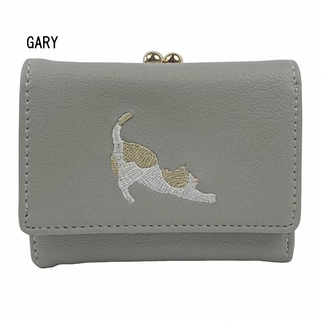 Sunny Side（サニーサイド） のび猫 刺繍 がま口 3つ折財布