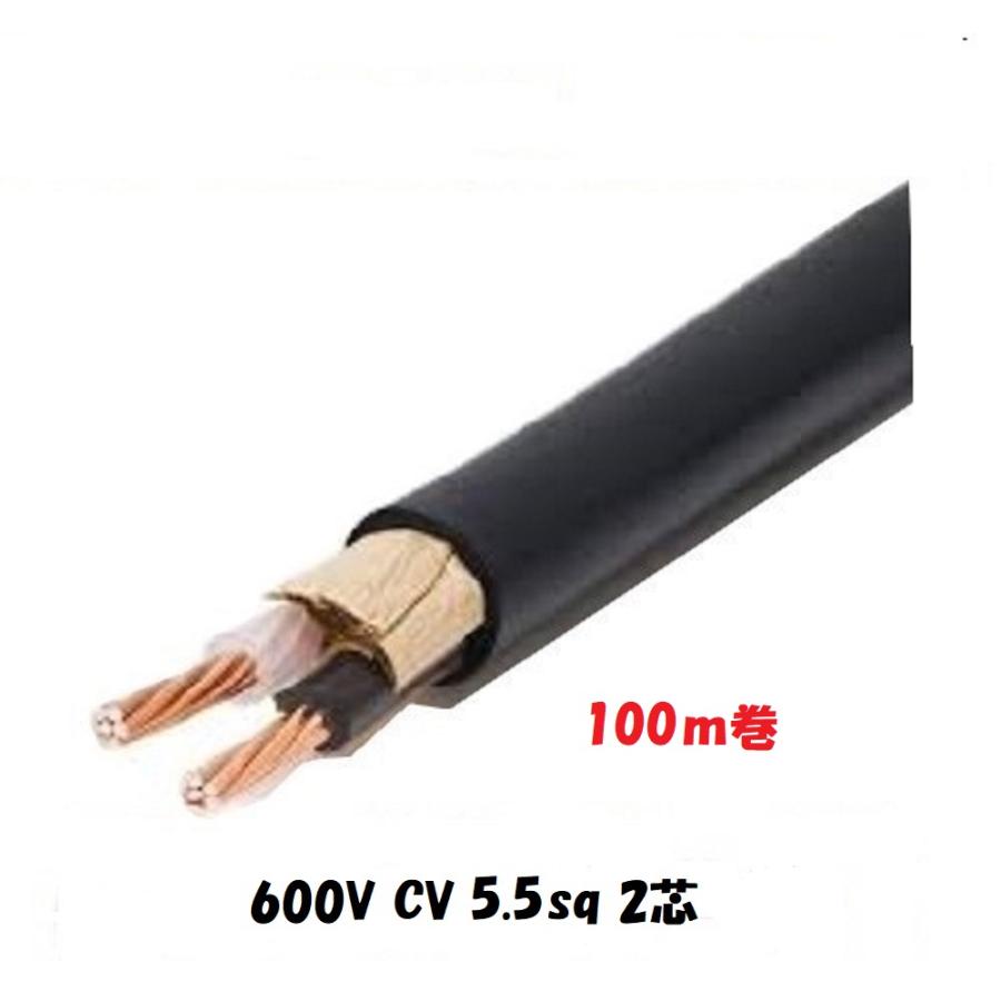 600V CV 5.5SQx2C ケーブル（電線）100m巻 cv5.5 2芯 5.5sq