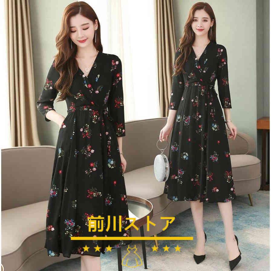 パーティードレス 花柄ワンピース ミモレ丈ワンピース カジュアル Vネック 30代 40代 50代 Aラインワンピ 発表会 お食事会 同窓会 女子会 上品 おしゃれ 着痩せ 0412maekawa 前川ストア 通販 Yahoo ショッピング