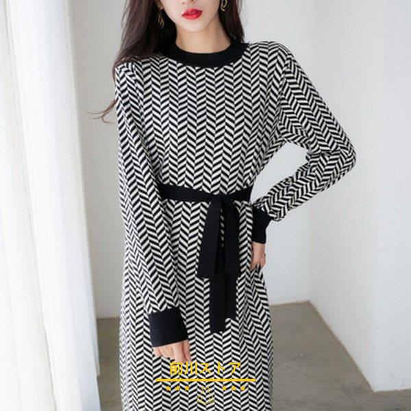 ニットワンピース レディース 40代 長袖 ワンピース 秋冬 幾何柄 Aラインスカート ロング 膝丈ワンピース オシャレ通勤 大人 上品 着痩せ 30代送料無料 最大59 Offクーポン