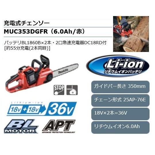 マキタ 18V充電式チェンソー MUC353DGFR｜maeki