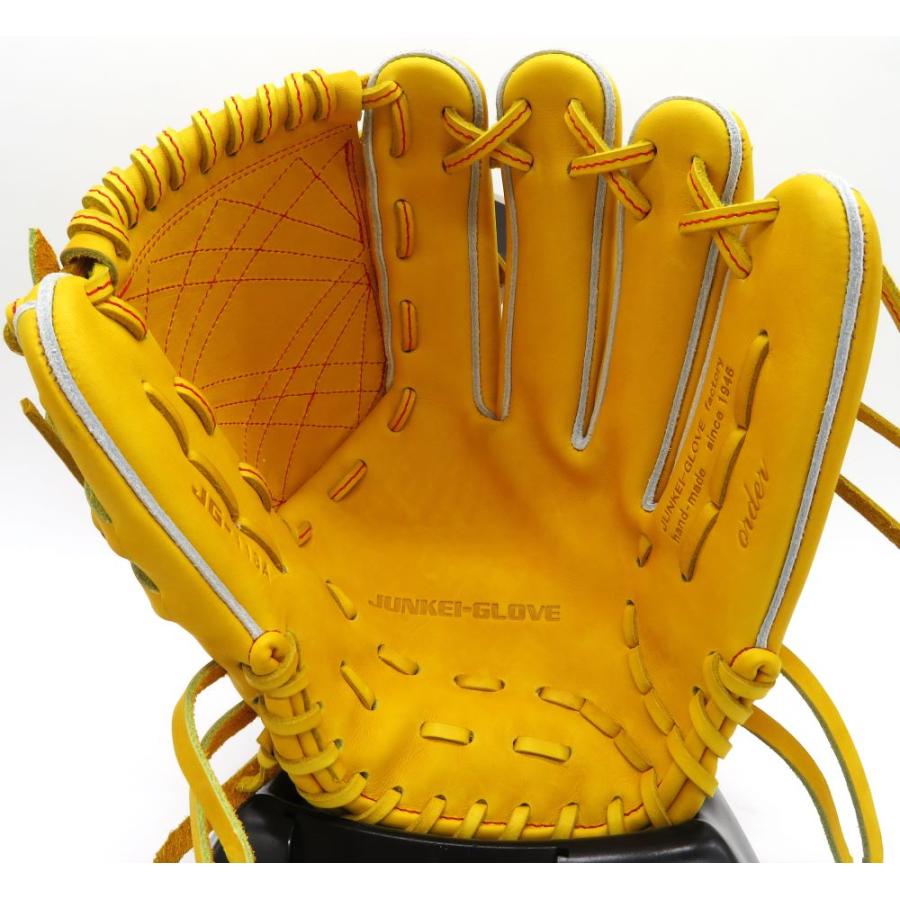 硬式グラブ ジュンケイグラブ JUNKEI-GLOVE 限定 ガーネットラベル搭載 アラミドシリーズ 投手用 JG-113型 マスタード 右投げ用 サイズ30.0cm プレゼント付き｜maesupo｜03