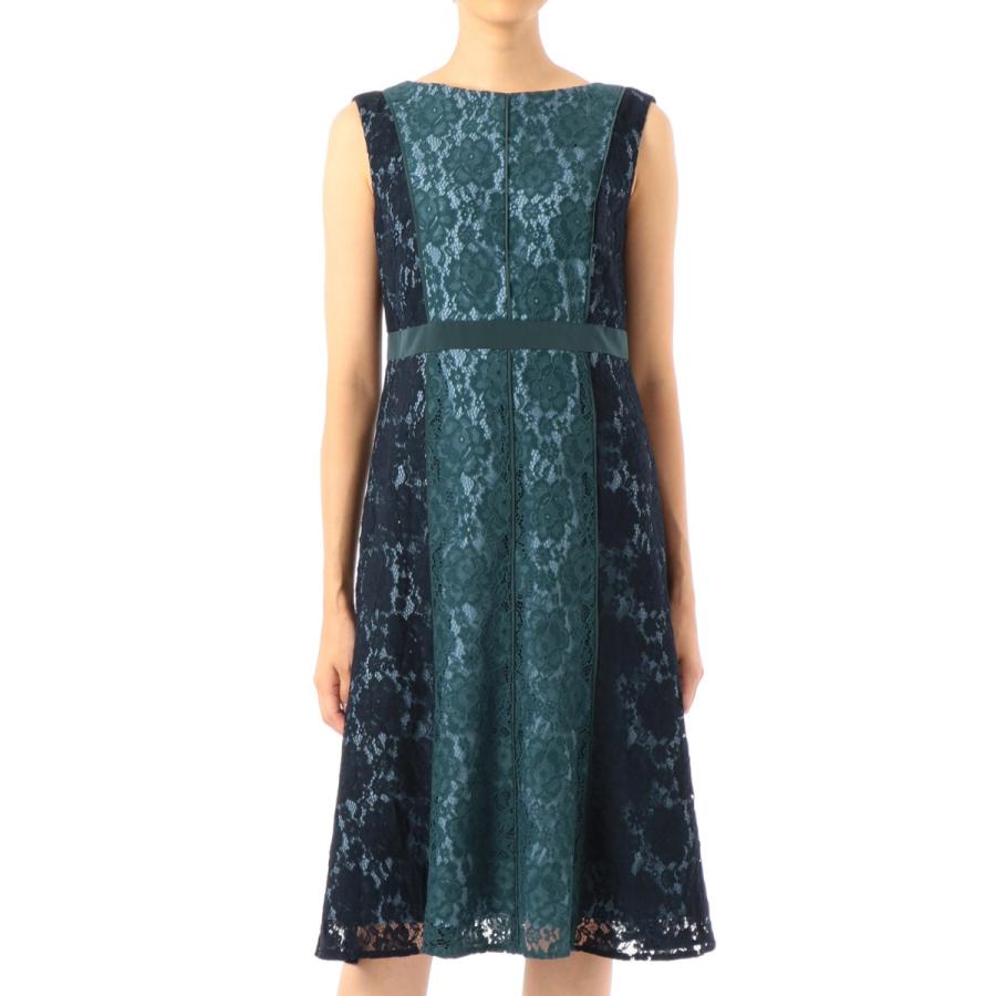 配色レースフレアワンピース