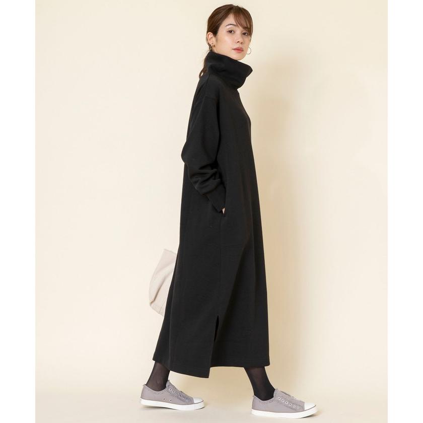 コーエン Web限定カラー サイズ 新色追加して再販 スウェットワンピース Cvc裏起毛サイドスリットタートルマキシワンピース