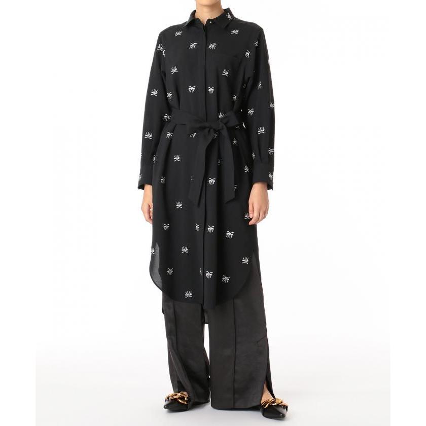 美品　グレースコンチネンタル　モチーフ刺繍シャツワンピース　サテン　リボン GRACE CONTINENTAL（グレースコンチネンタル） 【グレース