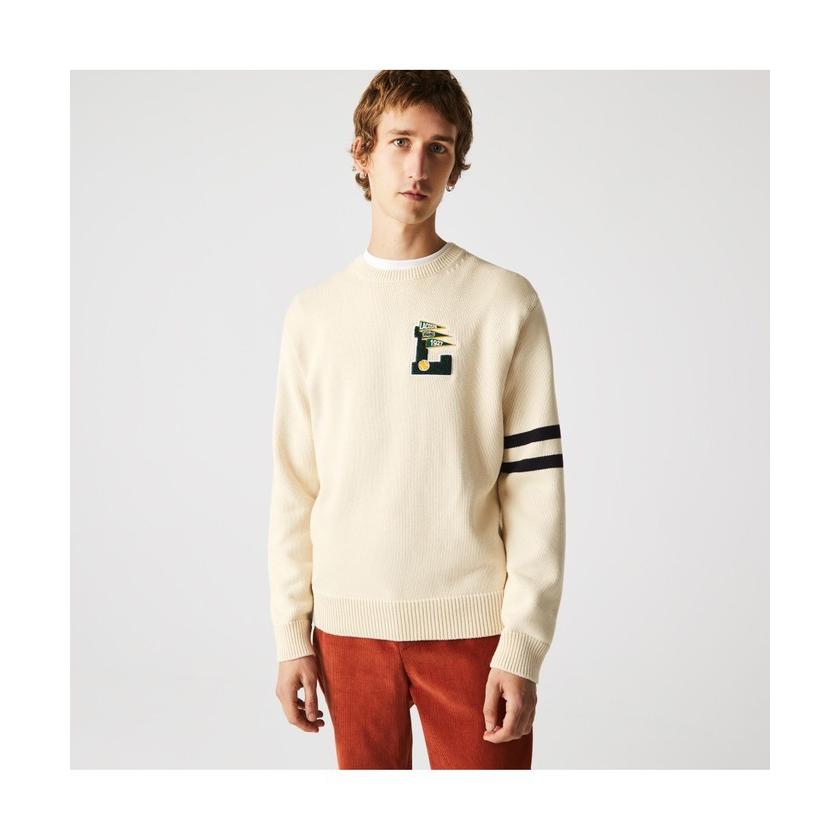 ラコステ メンズ メンズファッション カレッジデザインクルーネックニットセーター Magaseek 店 通販 ラコステ ニット セーター