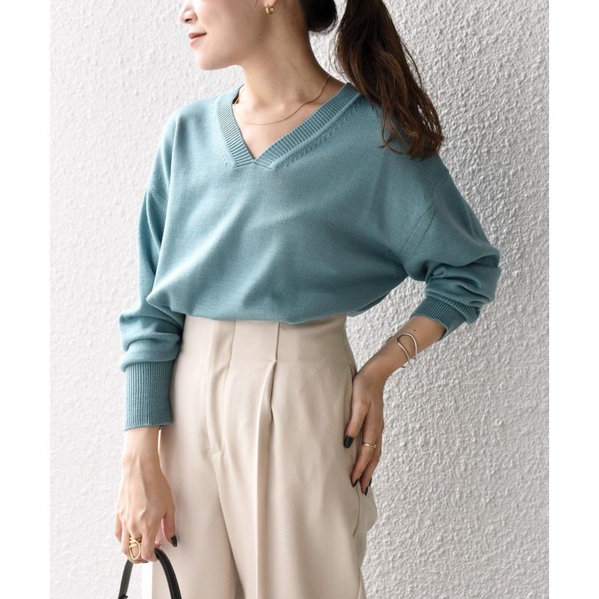 sheller Vネックスプリングニット ターコイズ ウォッシャブルVネックニット◇ ニット Vネック プルオーバー M