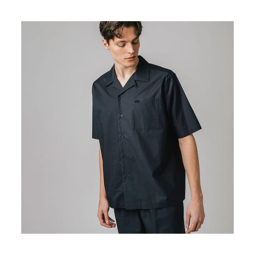ラコステ　コットンバックサテンオープンネックシャツ　半袖　シャツ　US Sサイズ LACOSTE 【ラコステ メンズ】ラコステ コットンバックサテン