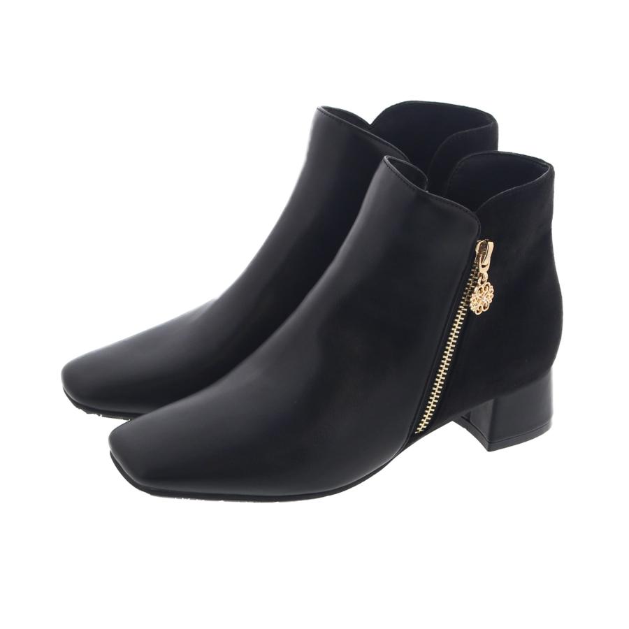 ジェリービーンズ ブラック ショートブーツ バックストラップ付き 2WAYファーバックベルトショートブーツ(S ブラック): ブーツ