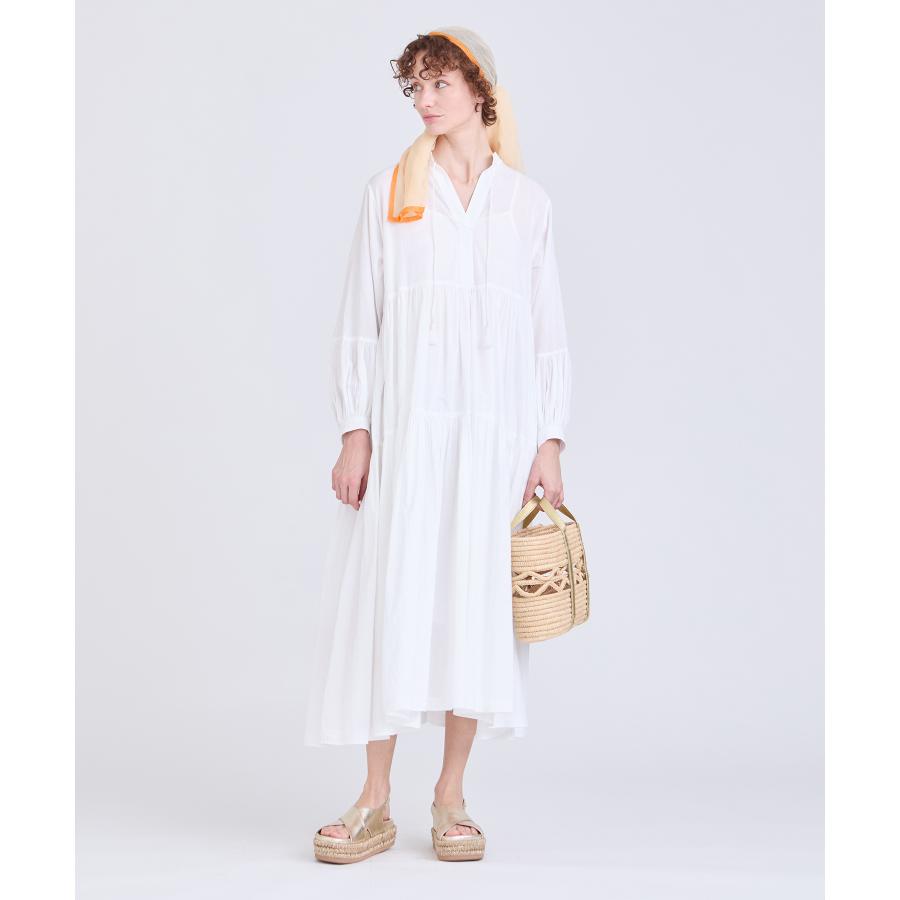 HOUSE OF LOTUS】綿混 ネックリボン ティアードロングワンピース 