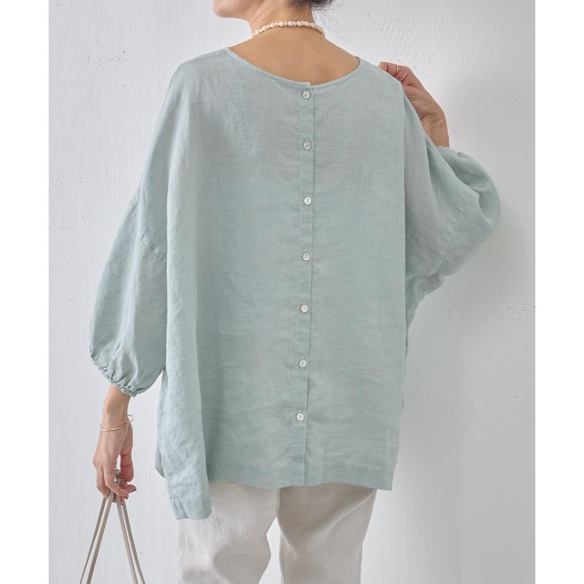ビアズリーリネン前後ブラウスグリーン