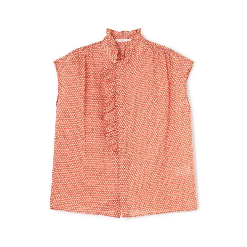 SOULEIADO 【SOULEIADO】コットンラミープリント フリルネックブラウス  