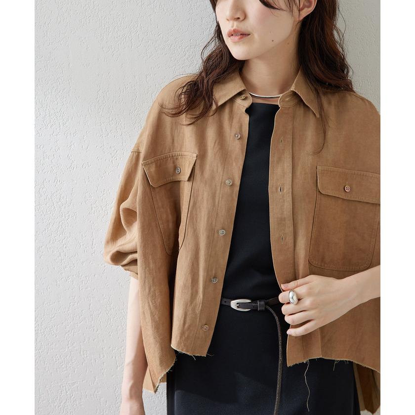 Whim Gazette ツイル顔料染めスクエアシャツ値下げ中 Whim Gazette(ウィム ガゼット)｜ツイル顔料染めスクエアシャツ/モカ