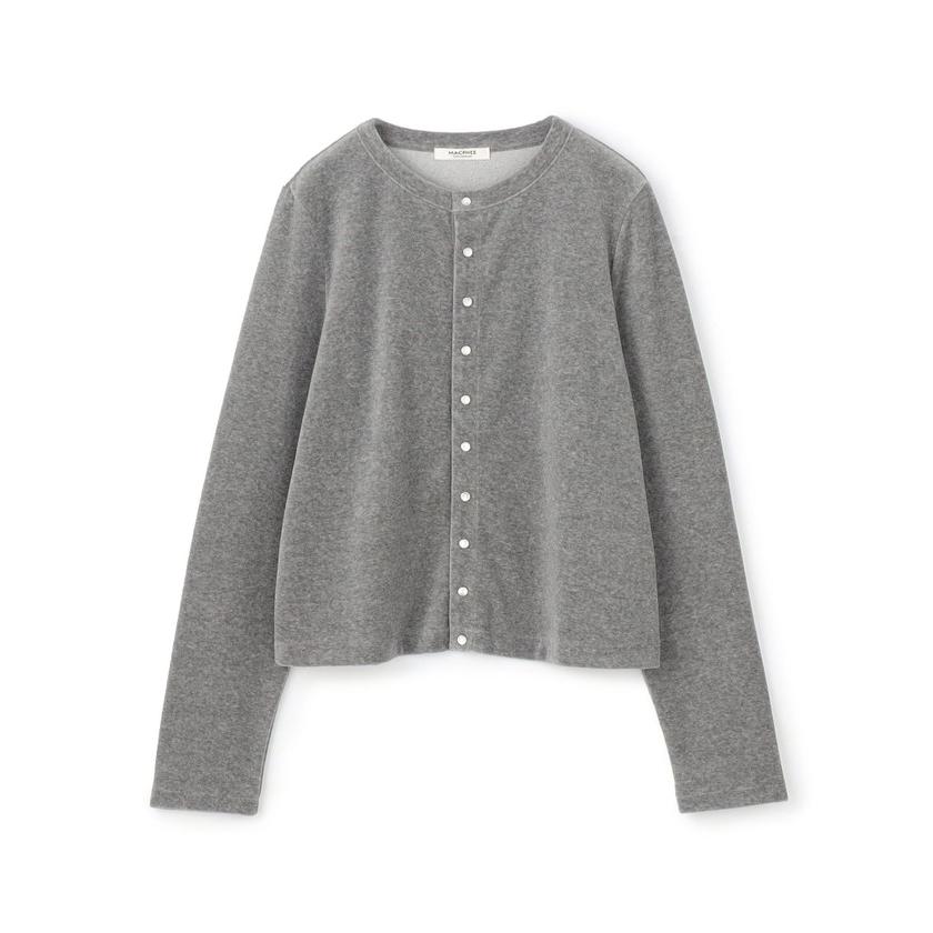 MACPEE コットンポリエステルベロア クルーネックカーディガン MACPHEE（マカフィー） 【MACPHEE】コットンポリエステルベロア クルー