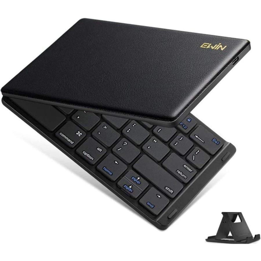 Ewin 新型 Bluetoothキーボード 正規販売店 折りたたみ式 157g 超軽量 Usb レザーカバー ワイヤレスキーボード 財布型 薄型