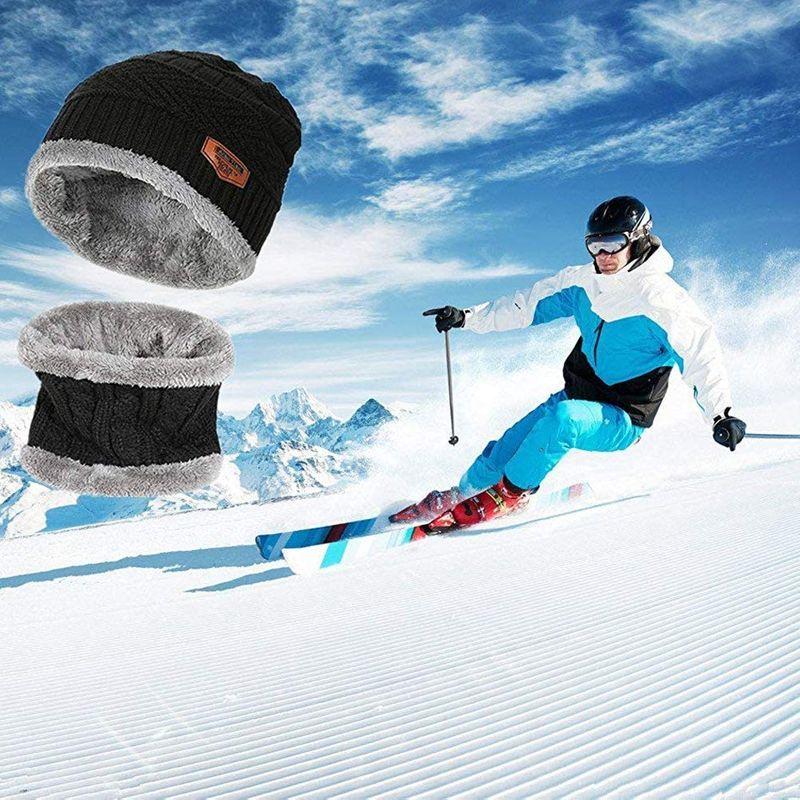 国内外の人気 Migobi ニット帽子スカーフセット 冬キャップ 女性暖かい首ビーニー帽子用自転車バイクスキースポーツ屋外 黒 Wantannas Go Id