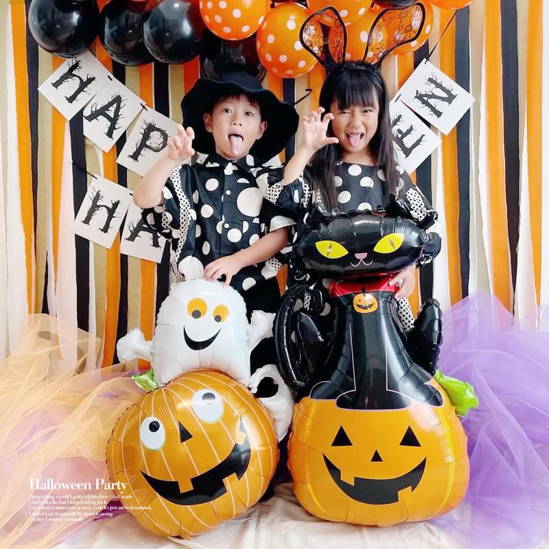 ぺたんこ配送 バルーン 風船 大きい ハロウィン 【黒猫とパンプキン】 飾りつけ フィルムバルーン 黒 オレンジ 黒猫 クロネコ くろねこ かぼちゃ |  | 07