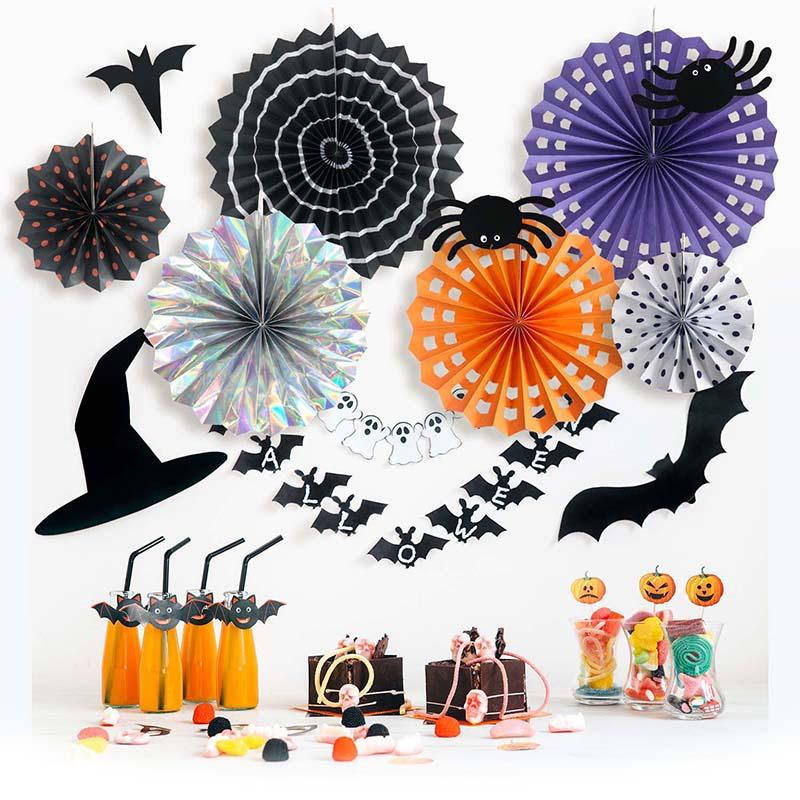 ハロウィン 飾りつけセット ウォールステッカー ペーパーファン 【キャットパンプキン/ファンセット】 はがせる 飾り 壁 シール ステッカー 壁紙 大きい |  | 11