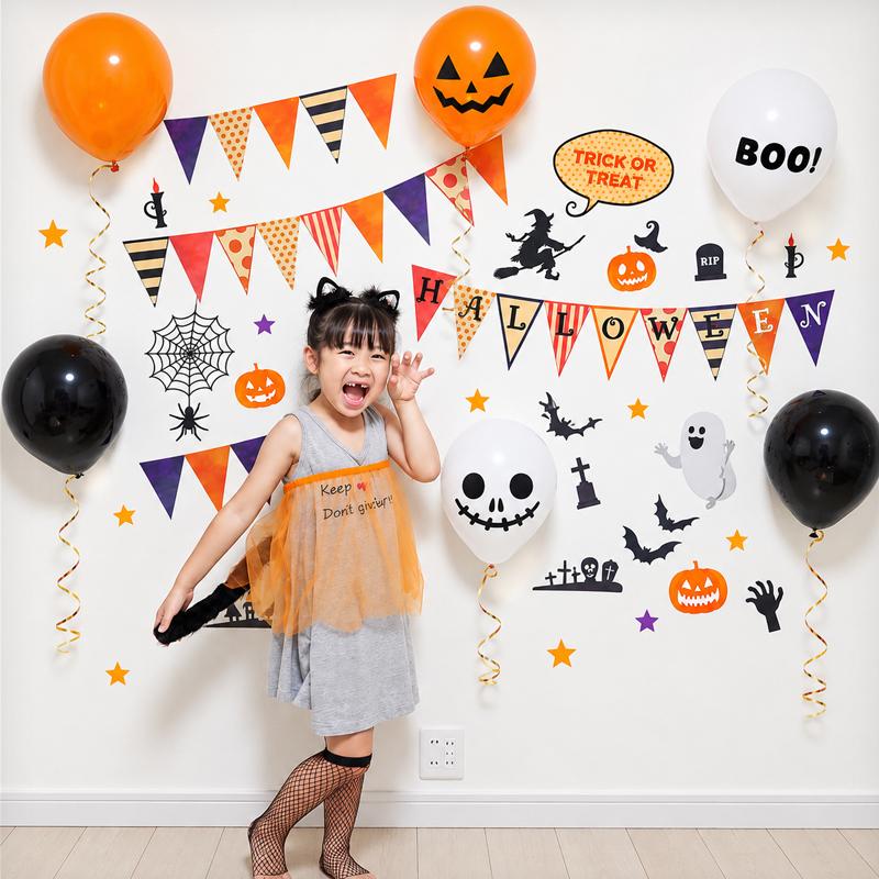 ハロウィン 飾りつけセット ウォールステッカー 風船 バルーン 【フラッグオブテラー/バルーンセット】 はがせる 飾り 壁 シール ステッカー 壁紙 | 