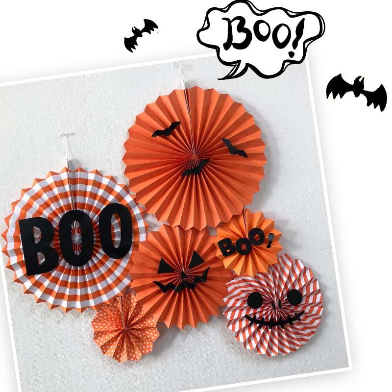 ステッカー付き ペーパーファン 6ピース セット  ジャックオランタン ハロウィン パーティー 飾り 誕生日 バースデー オレンジ 黒 ブラック |  | 01