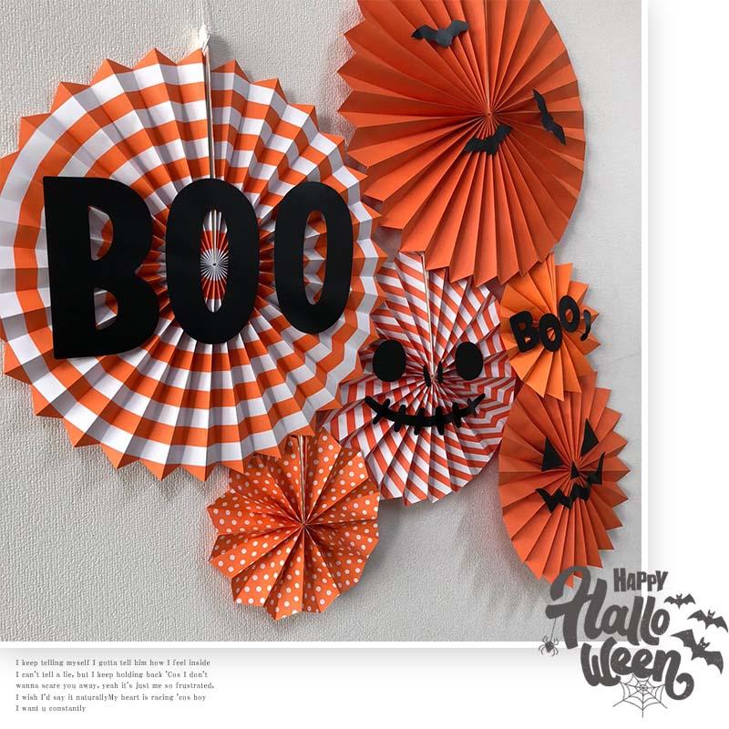 ステッカー付き ペーパーファン 6ピース セット  ジャックオランタン ハロウィン パーティー 飾り 誕生日 バースデー オレンジ 黒 ブラック |  | 02