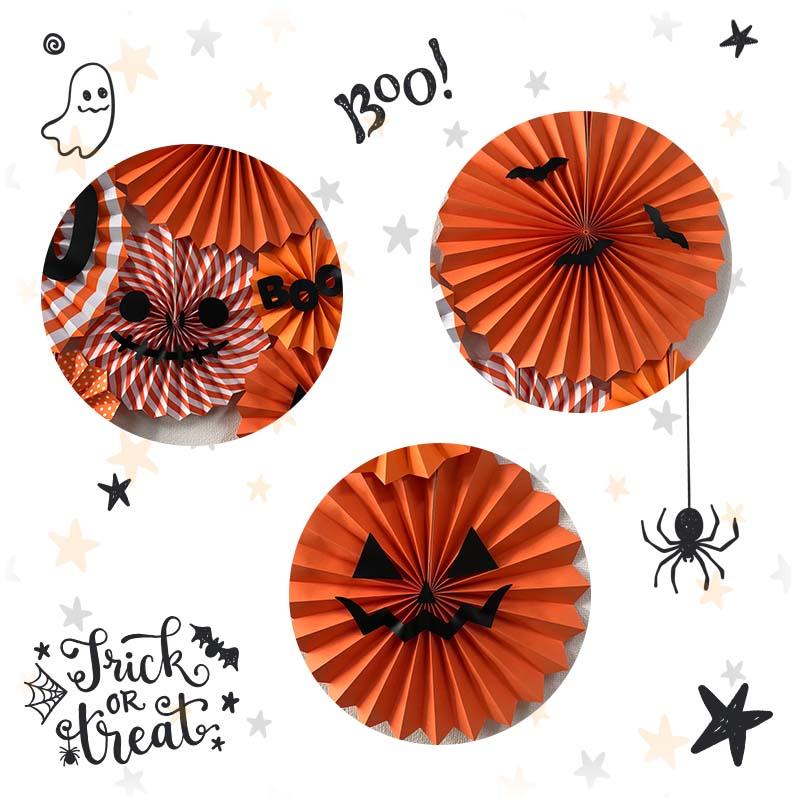 ステッカー付き ペーパーファン 6ピース セット  ジャックオランタン ハロウィン パーティー 飾り 誕生日 バースデー オレンジ 黒 ブラック |  | 04