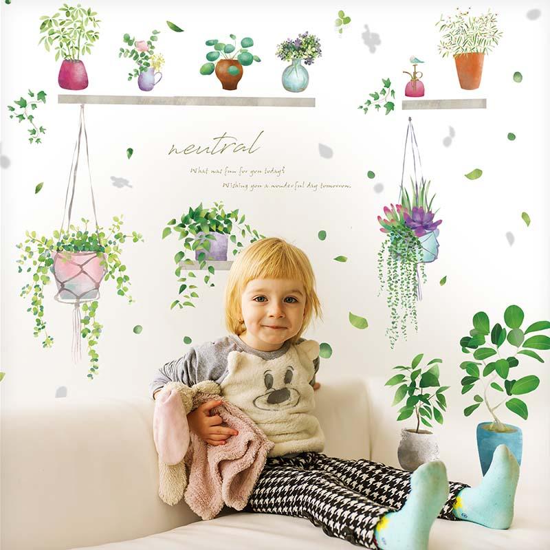 ウォールステッカー 鉢植え 鉢 プランター はがせる 壁 シール ステッカー 壁紙 飾りつけ おしゃれ 北欧 植物 木 葉 草 花 観葉植物 ハンギングプランター | 