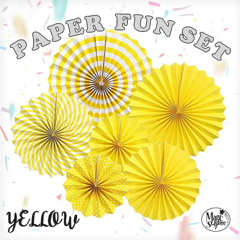 ペーパーファン 6ピース セット イエロー パーティー 飾り 誕生日 バースデー 黄色 pf0006ウォールステッカーのスクウェア