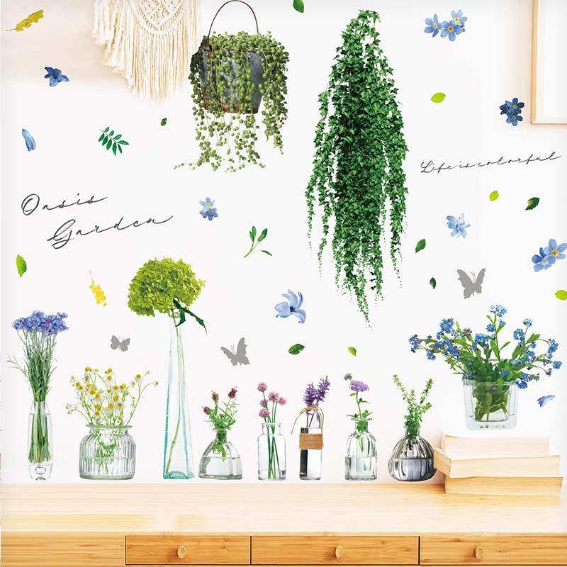 ウォールステッカー 【お花を飾ろう】 はがせる 壁 シール ステッカー 壁紙 飾りつけ おしゃれ トイレ 玄関 キッチン 北欧 木 葉 草 花 観葉植物 受注印刷 | 