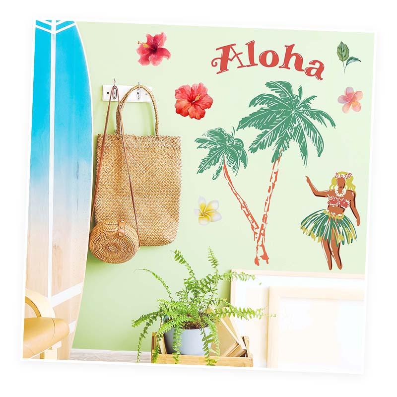ウォールステッカー ハワイ リゾート 南国風 【Aloha!】 はがせる 壁 シール ステッカー 壁紙 飾りつけ おしゃれ 植物 木 葉 草 花 観葉植物 南国 受注印刷 | マジックスクウェア | 03