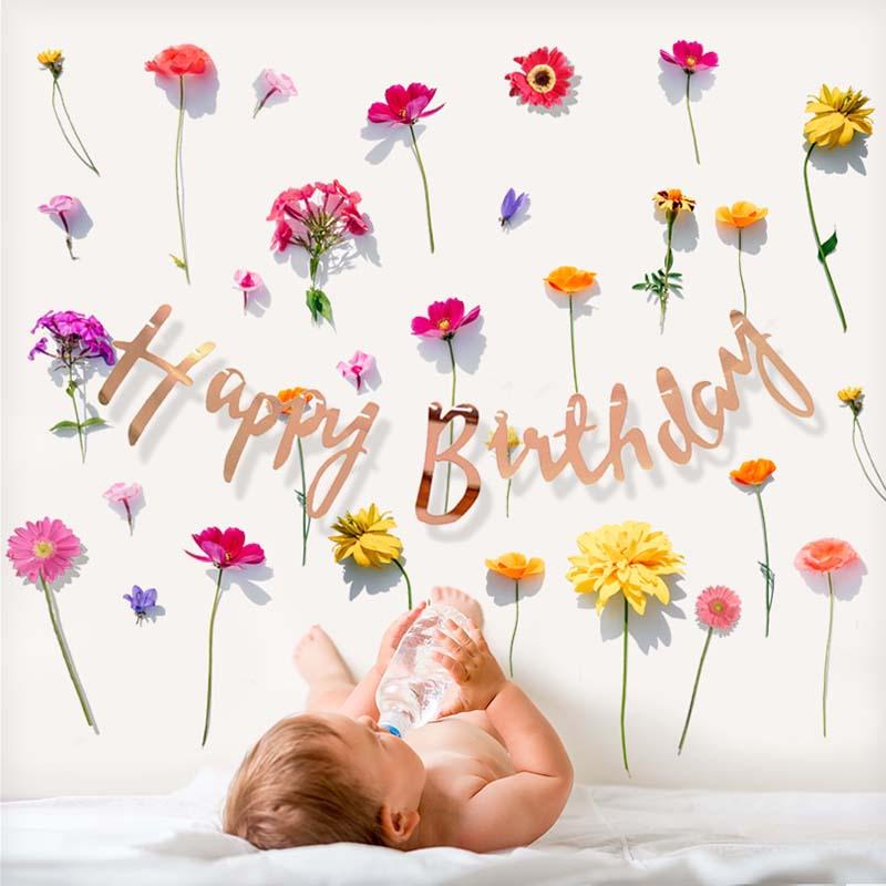 ウォールステッカー フラワーカーテン 造花 お花 垂らす 誕生日 飾り バースデー ハーフバースデー 100日祝い トスフラワー ビビッド 花 フラワー | マジックスクウェア