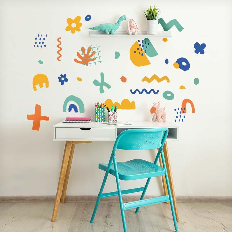 ウォールステッカー 飾り カラフル 韓国 キッズ 子供部屋 【ポップアート】 はがせる 壁 シール ステッカー 大きい 壁紙 飾りつけ 飾り おしゃれ 北欧 受注印刷 | 