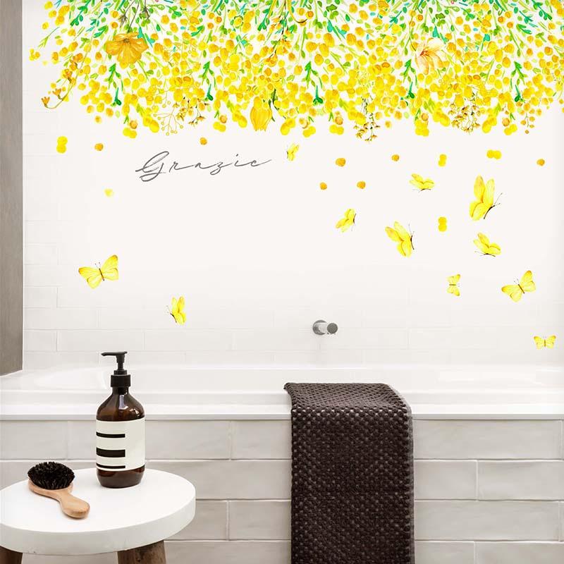 ウォールステッカー ミモザ 国際女性デー 【ふんわりミモザ】 はがせる 壁 シール ステッカー 壁紙 飾りつけ おしゃれ 北欧 植物 木 葉 草 観葉植物 受注印刷 | 