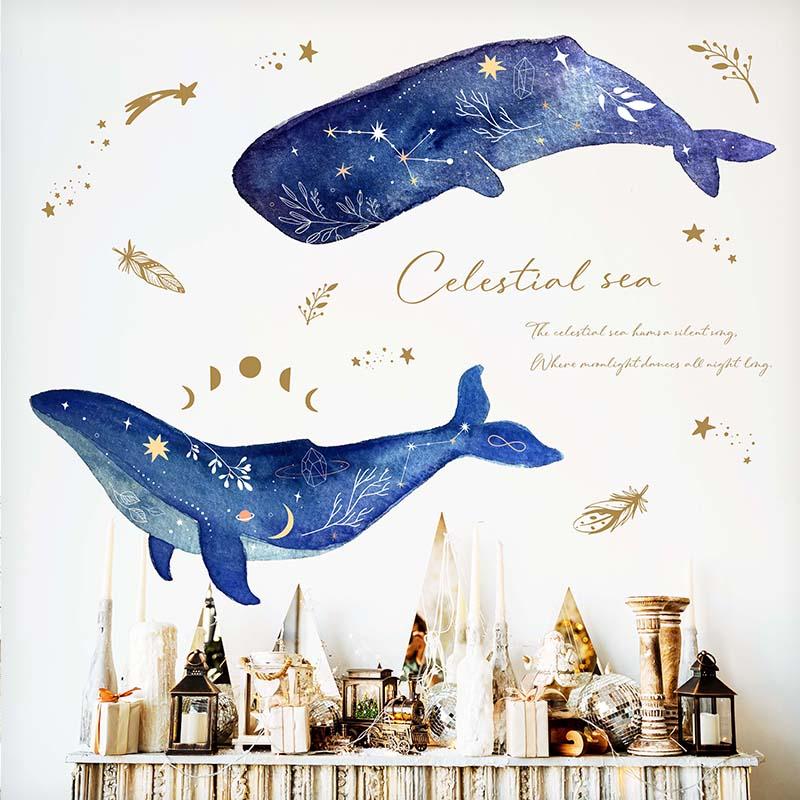 ウォールステッカー 海 くじら はがせる 壁 シール ステッカー 壁紙 北欧 植物 木 葉 草 花 観葉植物 動物 海のなかま 海の動物 海の世界 | マジックスクウェア