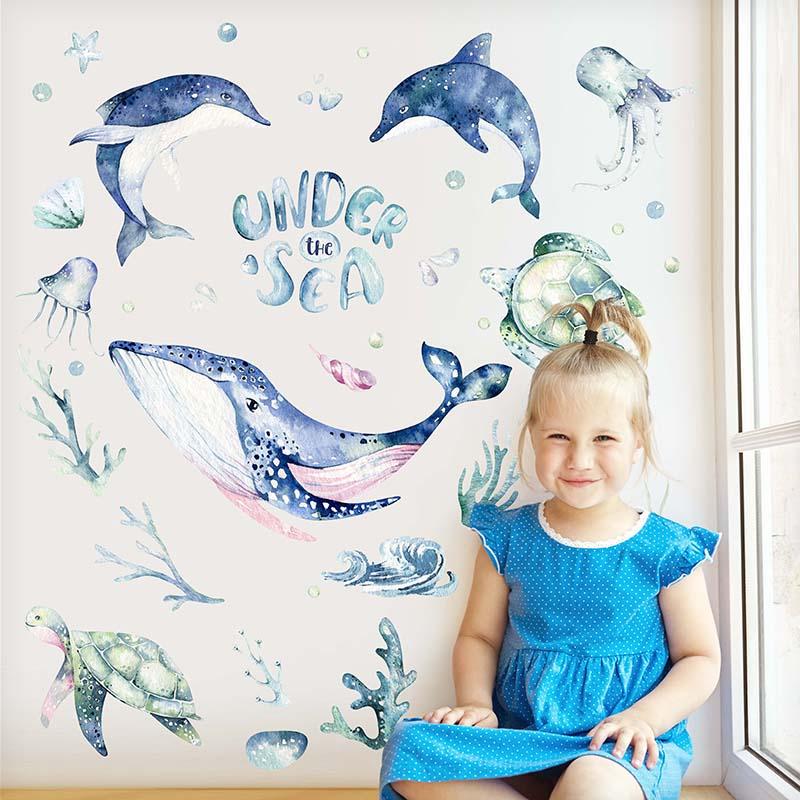 ウォールステッカー 海 くじら はがせる 壁 シール ステッカー 壁紙 北欧 植物 木 葉 草 花 観葉植物 動物 海のなかま 海の動物 海の世界 | マジックスクウェア