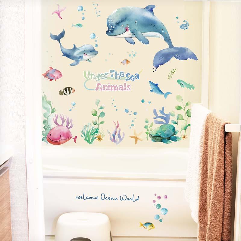 ウォールステッカー 海 くじら はがせる 壁 シール ステッカー 壁紙 北欧 植物 木 葉 草 花 観葉植物 動物 海のなかま 海の動物 海の世界 ウミガメ 受注印刷 | マジックスクウェア
