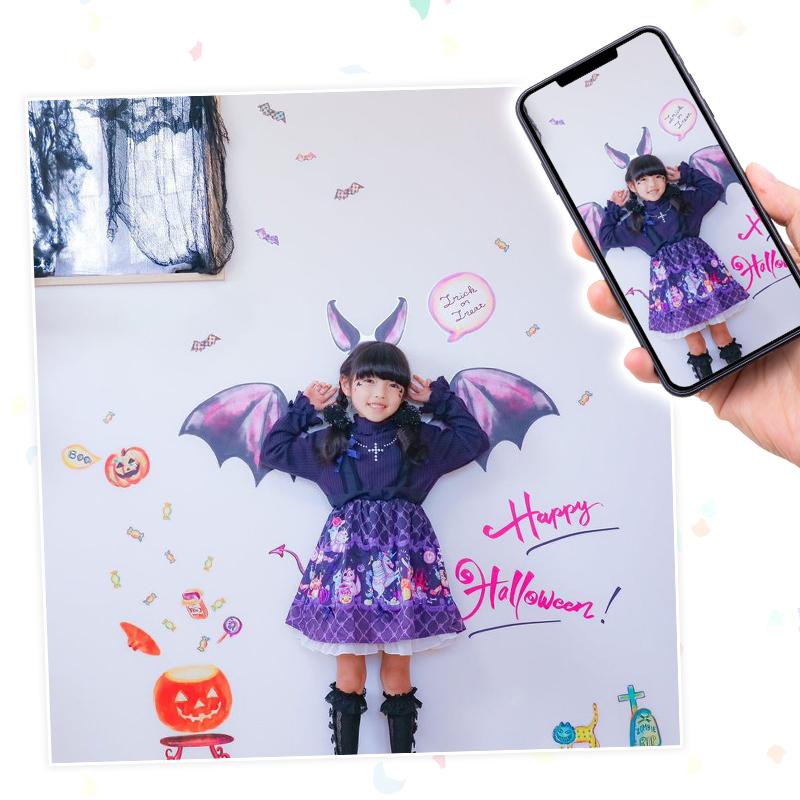 ウォールステッカー はがせる ハロウィン 飾り 【なりきりデビルちゃん】  玄関 室内 カボチャ 骸骨 コウモリ 悪魔 羽根 デビル あくま コスチューム 受注印刷 | ウォールステッカーのスクウェア | 06