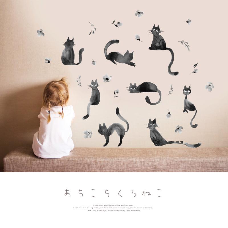 ウォールステッカー 飾り 動物 猫 ねこ 【あちこちくろねこ】 はがせる 壁 シール おしゃれ 植物 北欧 観葉植物 木 実写 インテリア 受注印刷 |  | 04