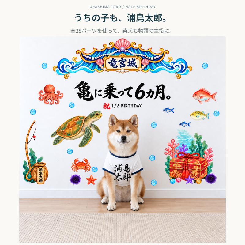 ウォールステッカー ハーフバースデー 浦島太郎 竜宮城 【浦島太郎ハーフバースデー】 六ヶ月 6ヶ月 バースデー 誕生日 男の子 かわいい おもしろい 受注印刷 | ウォールステッカーのスクウェア | 03