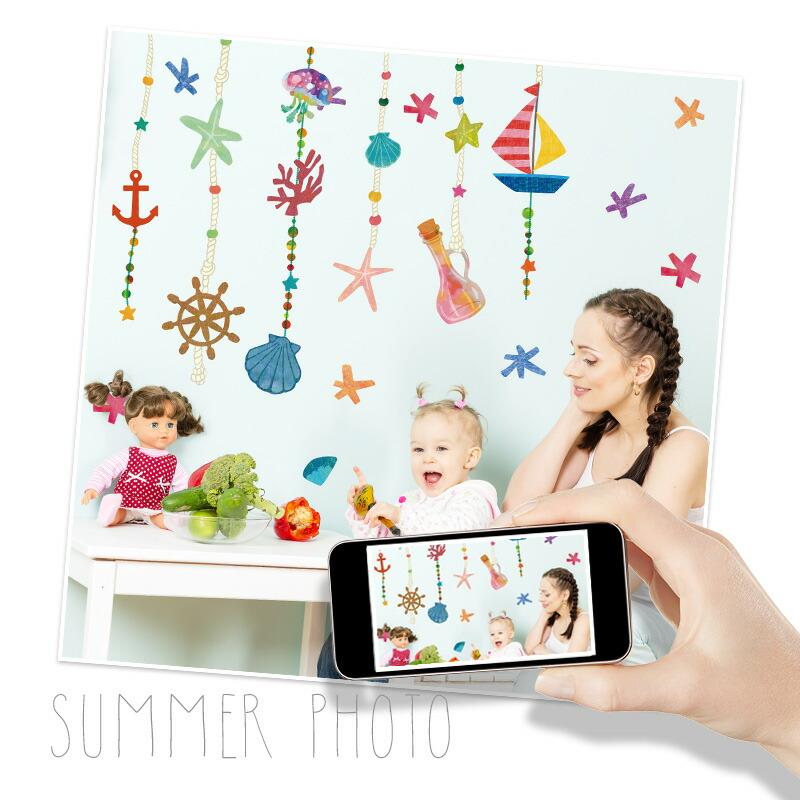 ウォールステッカー 夏 海 窓 飾り 魚 おしゃれ はがせる 高級感 お風呂 ビーチ 南国 オーナメント マリンモビール | マジックスクウェア | 07