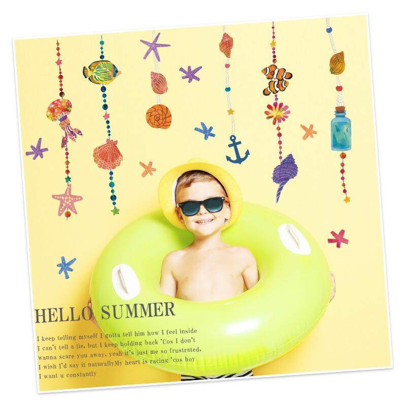 ウォールステッカー 夏 海 窓 飾り 魚 おしゃれ はがせる 高級感 お風呂 ビーチ 南国 オーナメント マリンモビール | マジックスクウェア | 08