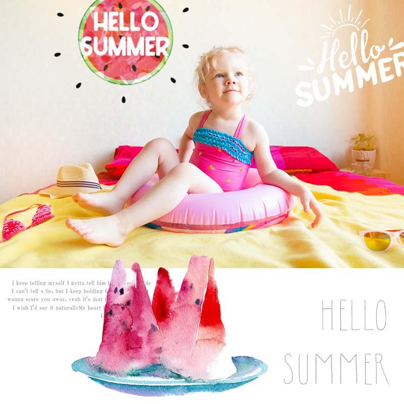 ウォールステッカー 飾り すいか スイカ トロピカル 【hello summer】 はがせる 壁 シール ステッカー 壁紙 飾りつけ 夏 夏フォト 受注印刷 | ウォールステッカーのスクウェア | 01
