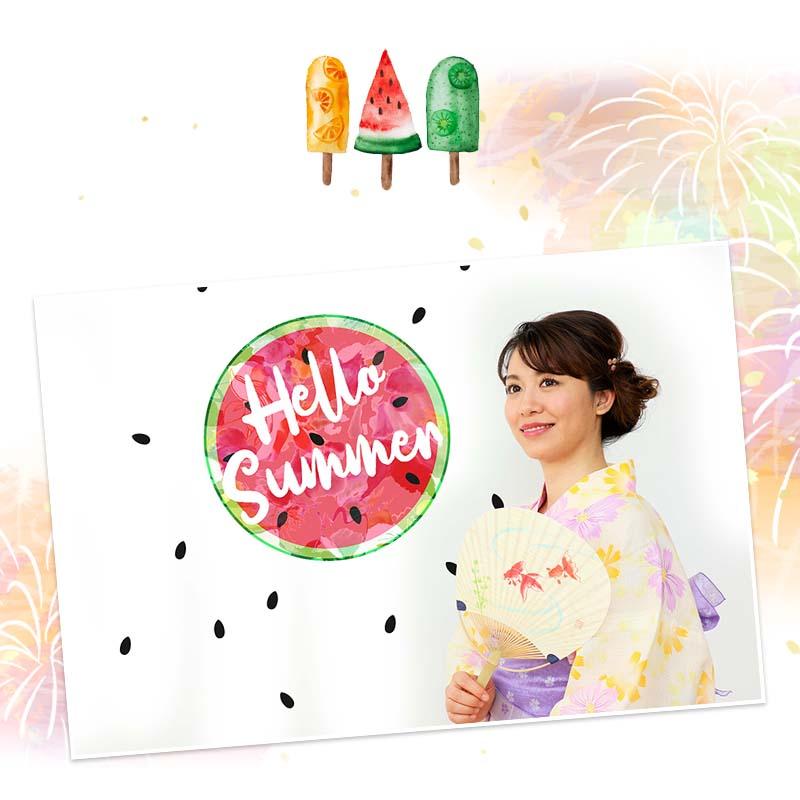 ウォールステッカー 飾り すいか スイカ トロピカル 【hello summer】 はがせる 壁 シール ステッカー 壁紙 飾りつけ 夏 夏フォト 受注印刷 | ウォールステッカーのスクウェア | 02