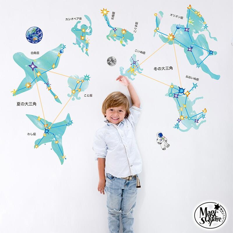 ウォールステッカー 星座の大図鑑 はがせる シール 壁紙 星座 プラネタリウム 飾り 星 夏 宇宙 壁 剥がせる  飾りつけ 飾り付け 子供部屋 受注印刷 | 