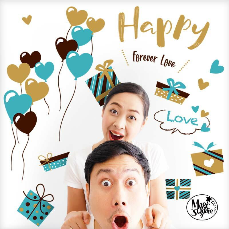 ウォールステッカー チョコミントギフト 壁 シール 貼ってはがせる ブルー 水色 青 ハート 英字 ホワイトデー バレンタインデー バレンタイン 受注印刷 | 