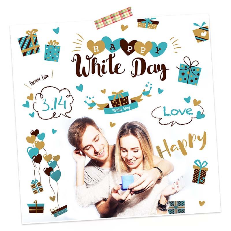 ウォールステッカー ホワイトデー2枚セット 壁 シール 貼ってはがせる ブルー 水色 青 ハート 英字 ホワイトデー 受注印刷 |  | 02