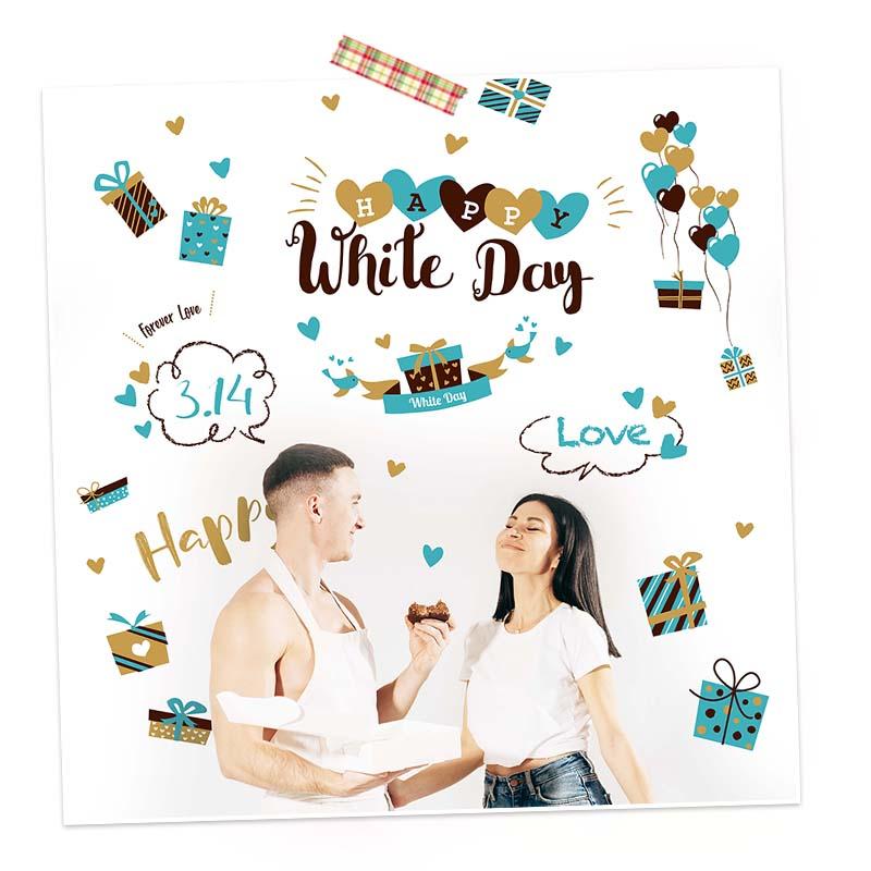 ウォールステッカー ホワイトデー2枚セット 壁 シール 貼ってはがせる ブルー 水色 青 ハート 英字 ホワイトデー 受注印刷 |  | 07