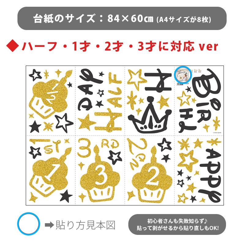 誕生日 飾り付け ウォールステッカー バースデー プリンセス 1歳 2歳 3歳 男の子 女の子 カップケーキ/受注印刷 | マジックスクウェア | 06